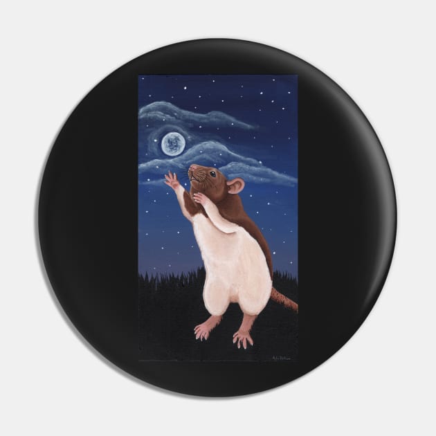 Agouti Brown Hooded Fancy Rat Reaching for the Moon Pin by WolfySilver
