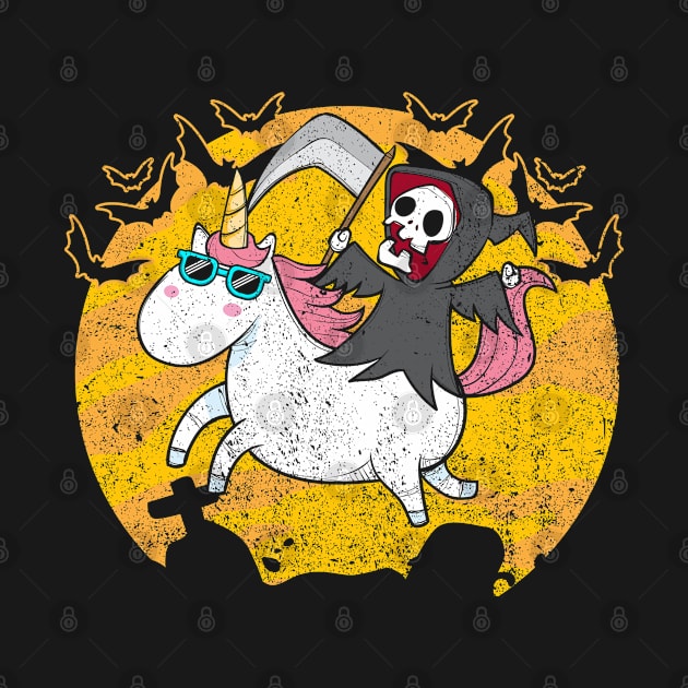 Grim Reaper Riding Unicorn Cute Halloween Design by stockwell315designs