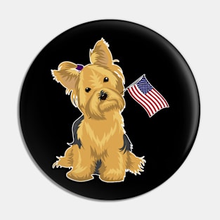 American Flag Yorkie Dog Love Pin