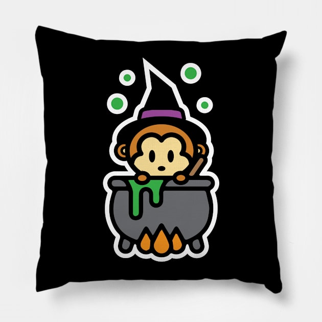 Monkey Witch Halloween Bambu Brand Momo Boiling Pot Pillow by Bambu