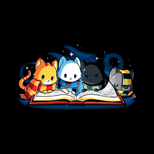 Cute Funny Cats Reading Book At Night by LazyMice