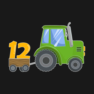 Kids 12th Birthday Boys Tractor Farmer Birthday T-Shirt