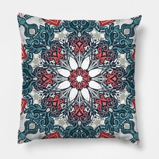 Coral & Teal Tangle Medallion Pillow