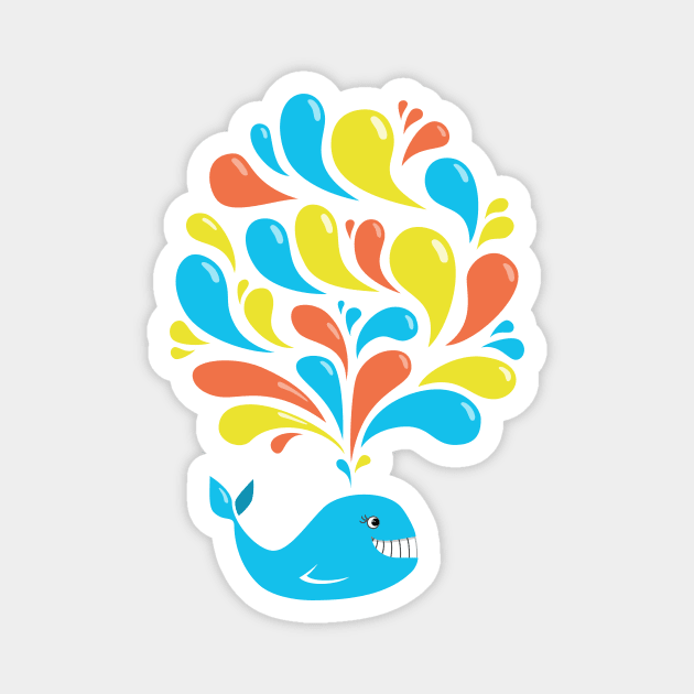 Colorful Splash Happy Cartoon Whale Magnet by Boriana Giormova