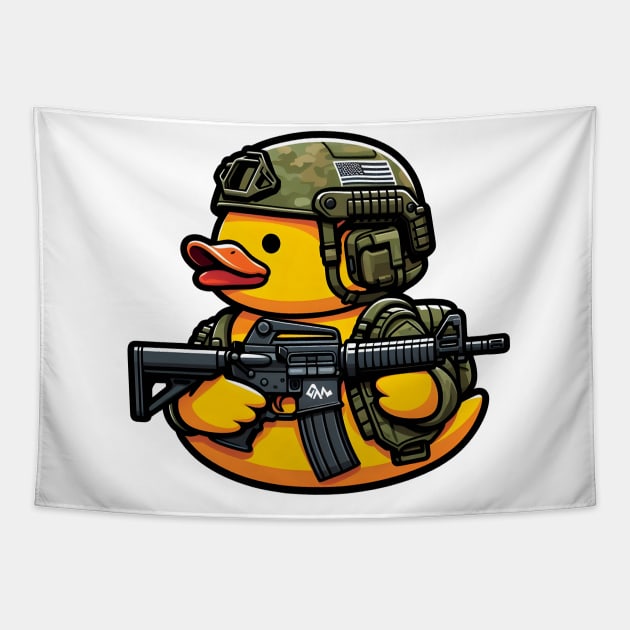 tactical Rubber Duck Tapestry by Rawlifegraphic