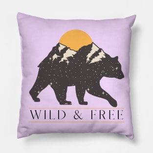 Wild & Free Starry Night Bear, Mountain Scape View Pillow