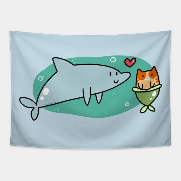 Dolphin and MerCat Love Tapestry by saradaboru