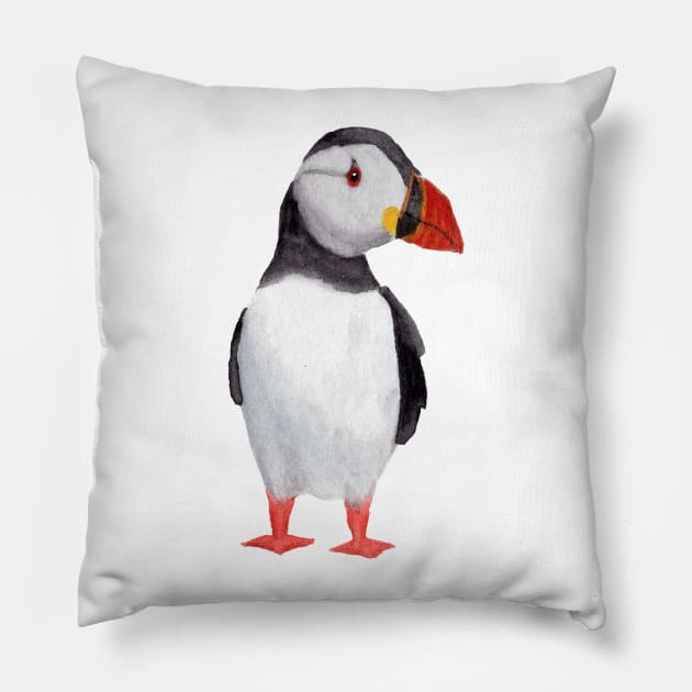 Watercolor Puffin Pillow by SRSigs