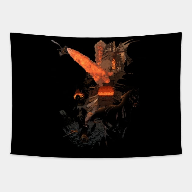 Dragon Fire Stylish Silhouette Fantasy Tapestry by MerlinArt