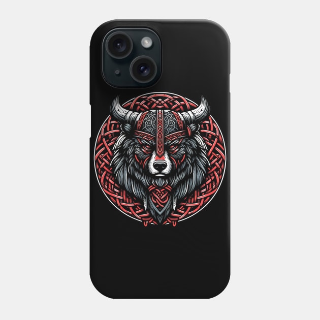 Red And Black Bear Berserker Norse Viking Warrior Phone Case by TomFrontierArt