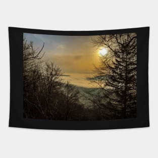View from the top of a mountain at sunset Tapestry