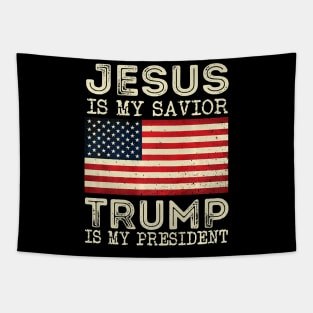 Jesus Is My Savior Trump Is My President Vintage Tapestry