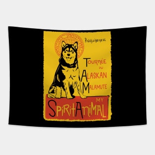 Funny Alaskan Malamute Cute Dog Chat Noir Mashup Art Tapestry