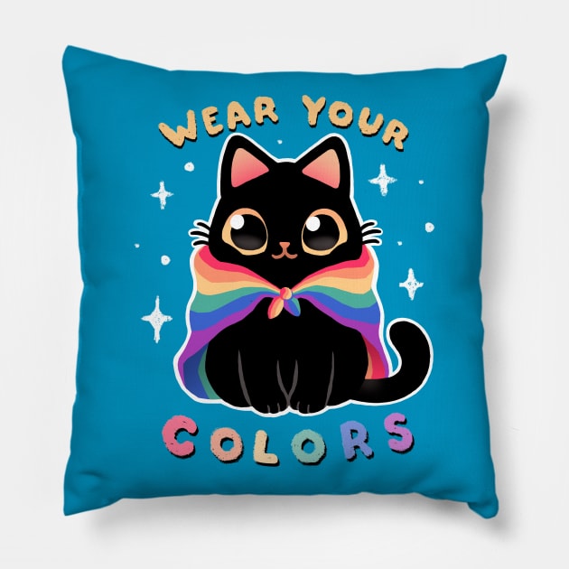 LGBT Pride Cat - Kawaii Rainbow Kitty - Wear your colors Pillow by BlancaVidal