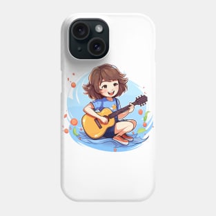 happy girl playing a guitar v2 Phone Case