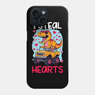 Kids I Steal Hearts Trex Dino Monster Truck Valentines Day Phone Case