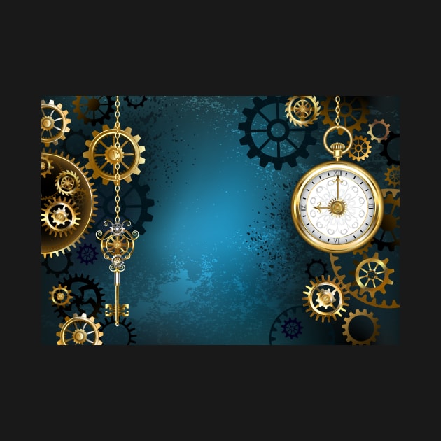 Turquoise Background with Gears ( Steampunk ) by Blackmoon9