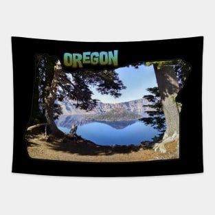 Oregon State Outline (Crater Lake & Wizard Island) Tapestry