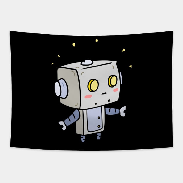 Cute Robot Kid Blushing Tapestry by InkyArt