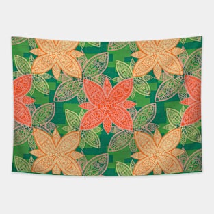 Flower Mandala Orange and Green Tapestry