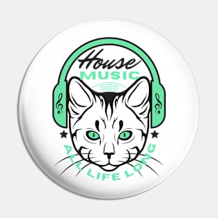 HOUSE MUSIC  - Headphone Cat (Green/Black) Pin