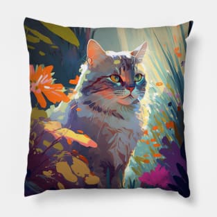 Cat Animal Portrait Painting Wildlife Outdoors Adventure Pillow