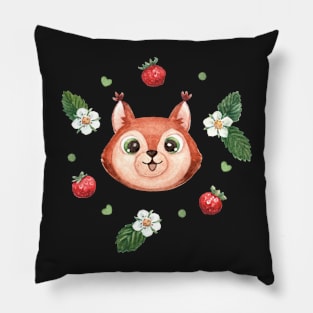 Squirrel and strawberry Pillow