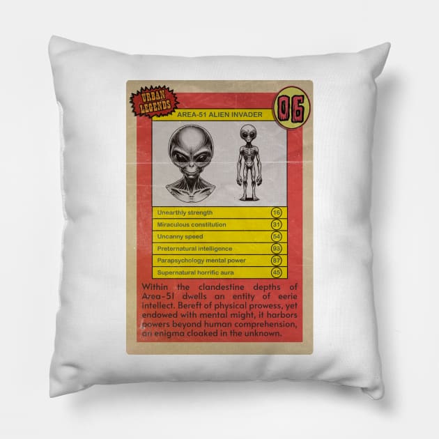 Area 51 Alien Invader, retro horror combat card Pillow by Silurostudio