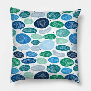 Fish Bubbles Blue Pillow