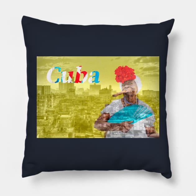 Cuban Woman In Havana, Cuban Colors Pillow by tommysphotos