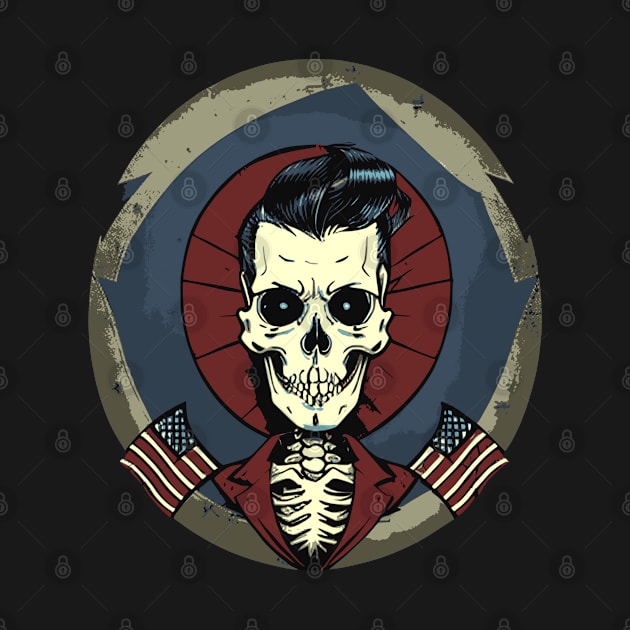 Fun Retro Patriotic Rockabilly Skeleton by CGI Studios