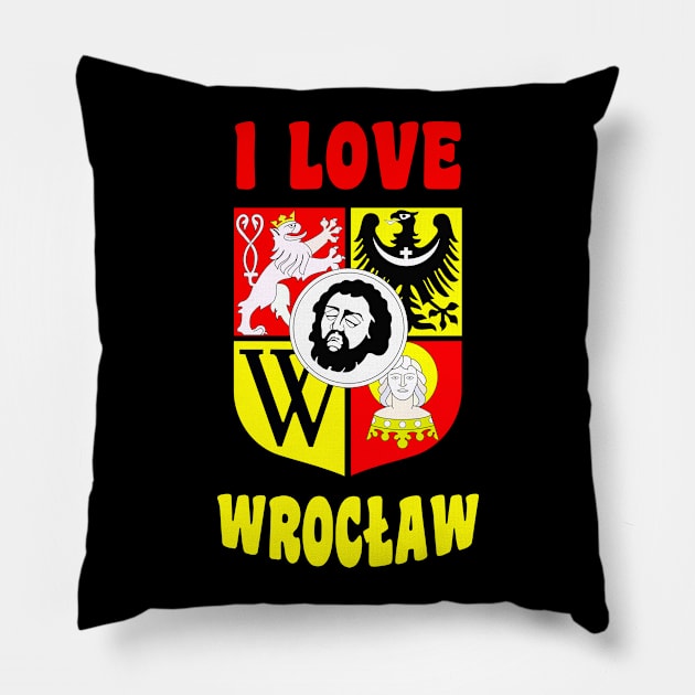 I love Wrocław - Poland Pillow by Slavstuff