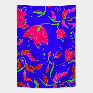 Blue and Red Florals Tapestry