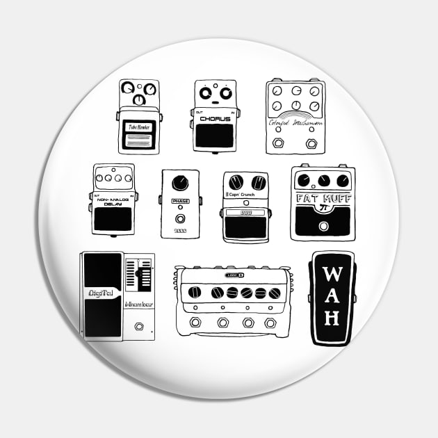 Guitar Pedals Illustration Gifts For Musicians Music Gear Shirts For Guitarists Pin by blueversion