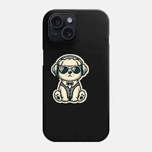 cute puppy in tuxedo with headphones and sunglasses Phone Case