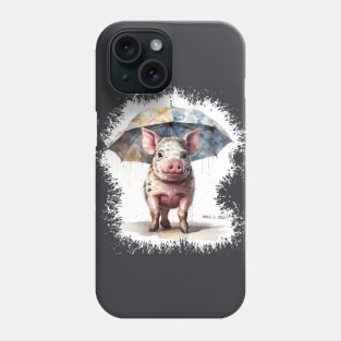 Watercolor piglet proudly standing under umbrella (´・(oo)・｀) Phone Case