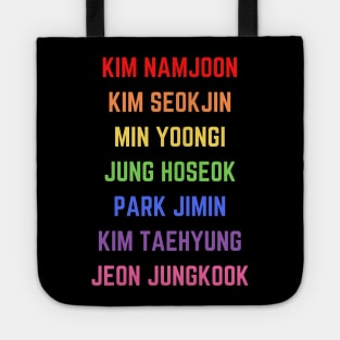 BTS (Bangtan Sonyeondan) Names - Rainbow Colors Tote