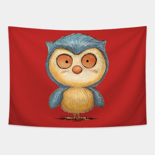 Little blue owl Tapestry by Artofokan