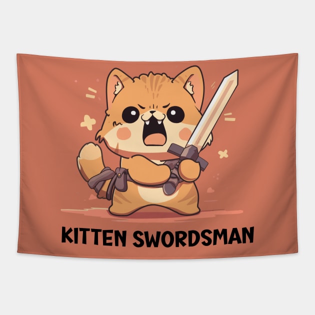 Kitten Swordsman Tapestry by Myanko