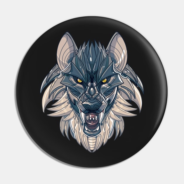 Mecha-Wolf Snarl Pin by derangedhyena