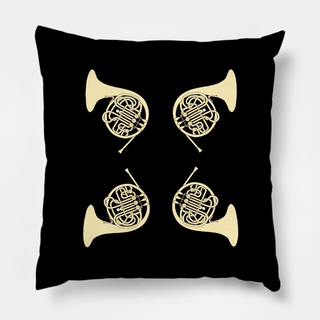 French Horn Pattern Black and cream Pillow by Ric1926