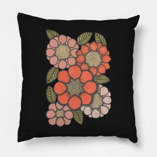 Flower Power, orange and pink, retro florals Pillow