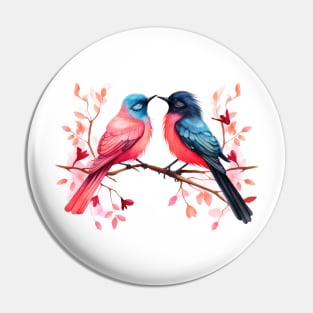 Valentine Kissing Greater Racket Tailed Drongo Bird Couple Pin