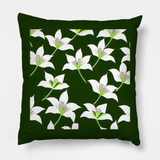 Small white lilies on a green base Pillow