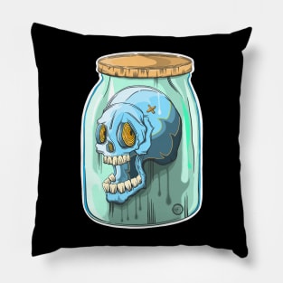 The Skull Blue Head in a Glass Jar - Keep it Fresh - Dark skull Art - Dia De Los Muertos Pillow