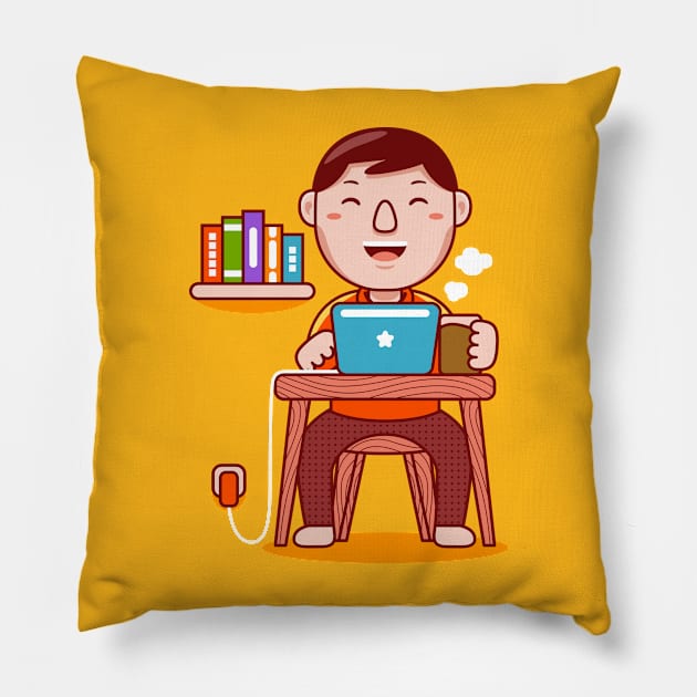 Cute Graphic Designer Cartoon Pillow by MEDZ