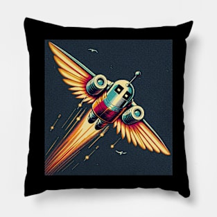 Flying 80s Robot Classic Art Pillow