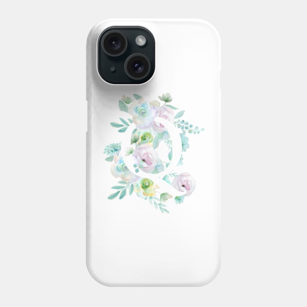 Botanical alphabet Q green and purple flowers Phone Case by colorandcolor