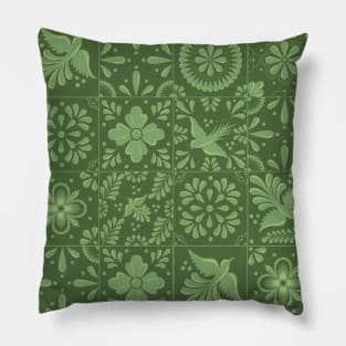 Light Green Talavera Tile Pattern by Akbaly Pillow