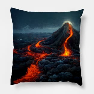 Volcano after eruption with lava flowing down across the landscape. Pillow